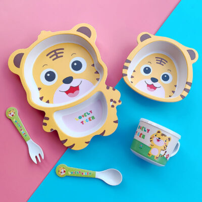 Bộ đồ ăn trẻ em mẫu giáo bộ đồ ăn trẻ em ăn chia lưới tấm sợi tre bát cơm hoạt hình
