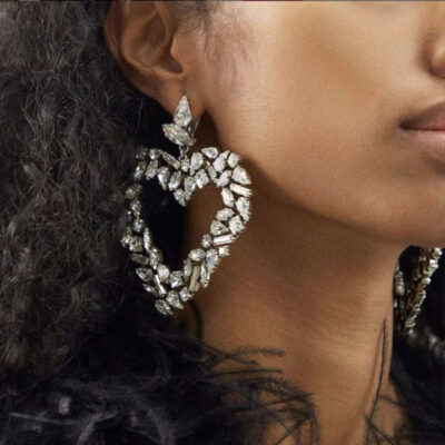 Âu Mỹ Công Nghiệp Nặng Phóng Đại Hoa Tình Yêu Bông Tai Bạc 925 Kim Đèn Flash Kim Cương Đá Quý Bông Tai Bông Tai Nữ