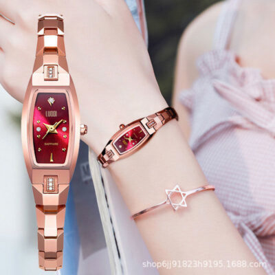 Đồng hồ chính hãng nữ khí chất đơn giản thời trang nữ thép vonfram chống thấm nước dây chuyền mỏng đồng hồ nữ khí chất mặt vuông nhỏ rung