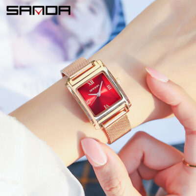 Sanda Mới Nữ Vuông Nhỏ 1067 Dây Lưới Dây Đồng Hồ Xu Hướng Thời Trang Đồng Hồ Cá Tính Mặt Nhỏ