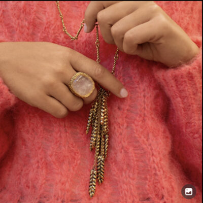 Thiết kế thích hợp của Pháp nhẫn đá quý pha lê màu hồng đá tự nhiên thời trang trung cổ nhẫn cổ điển cao cấp