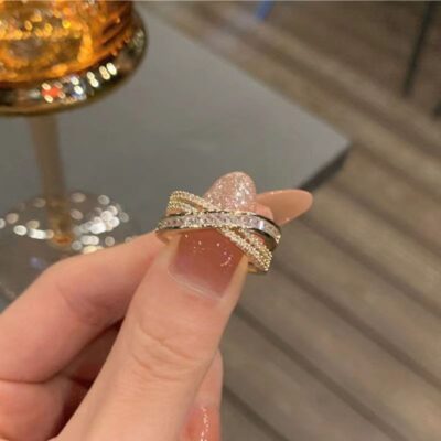 Yunjin xuyên biên giới thời trang đơn giản mới nạm kim cương vòng mở chéo zircon cao cấp cảm giác Đẹp sang trọng vòng gió lạnh
