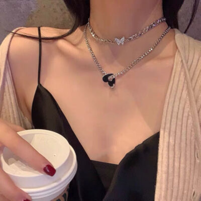 Hai chiếc có thể được đeo riêng ~ vòng cổ xếp chồng lên nhau bằng đá hình con bướm nữ ins gió lạnh ngọt ngào mát mẻ chuỗi xương quai xanh vòng cổ choker