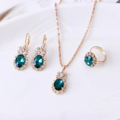 AliExpress Chúc Bán Chạy Bằng Vòng Cổ Hình Bầu Dục Đá Quý Móng Vuốt Bộ Chuỗi Pha Lê Bông Tai Vòng Sỉ Bộ 3