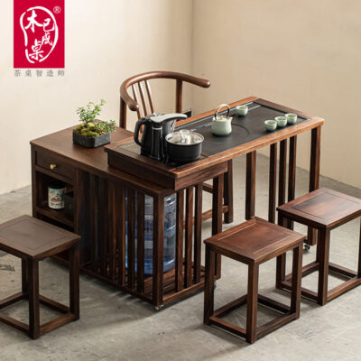 Mới của Trung Quốc phong cách óc chó gỗ chắc chắn bàn trà ghế kết hợp nhà ban công kung fu bàn trà nhỏ bộ ấm trà giỏ hàng