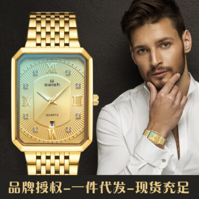 Mới Hình Chữ Nhật Nam Dây Thép Không Gỉ Đơn Giản Thể Thao Ngoài Trời Lịch Đồng Hồ Thạch Anh Chống Thấm Nước Một Dropshipping