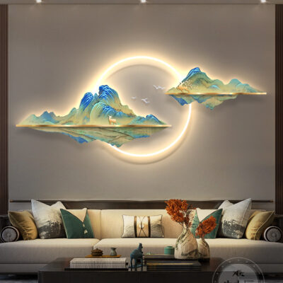 Vạn dặm sông núi tranh treo tranh phong cách Trung Hoa mới phòng khách tranh trang trí đèn led sofa nền tranh tường tranh phong cảnh trang trí tường
