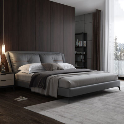 Giường da tối giản kiểu Ý nhẹ sang trọng giường bọc nệm tối giản hiện đại phòng ngủ chính giường đôi Giường cưới kiểu Bắc Âu nhà thiết kế