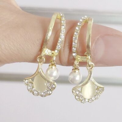 Hoa tai lá bạch quả đơn giản, hoa tai đính đá, hoa tai đinh tán, khí chất thời trang, hoa tai phù hợp, chân thực và trẻ trung