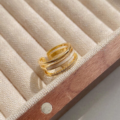 Vàng Cổ Nhỏ Giọt Dầu Nhẫn Đính Đá Zircon Thời Trang Nữ Cá Tính Nhiều Lớp Ngón Tay Nhẫn Thiết Kế Cao Cấp Hốc Nhẫn