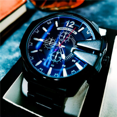Đồng hồ đeo tay nam mặt số lớn phong cách Âu Mỹ chính hãng, xu hướng thời trang Hàn Quốc, đồng hồ thạch anh dây thép không khí giá trị cao