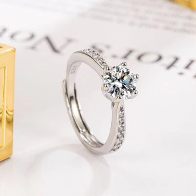 Sáu móng nhẫn giả kim cương nữ 1 carat zircon cặp đôi mở nhẫn cầu hôn có thể điều chỉnh mô hình mạng nhẫn nữ