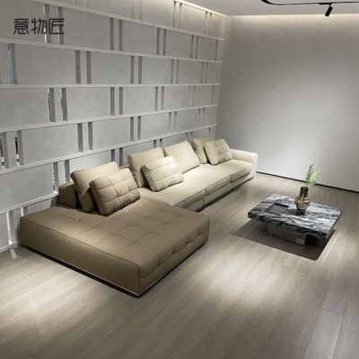 Sofa da Lawrence biệt thự cỡ lớn góc da bò lớp một hình chữ L phong cách Ý hàng cực kỳ đơn giản