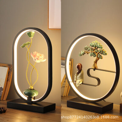 Trung Quốc Đèn Bàn Phòng Ngủ Đèn Ngủ Ins Cô Gái Hoa Sen Trang Trí Thiền Bàn Trà Hoạt Hình Cưới Cảm Ứng Điều Khiển Từ Xa Đèn