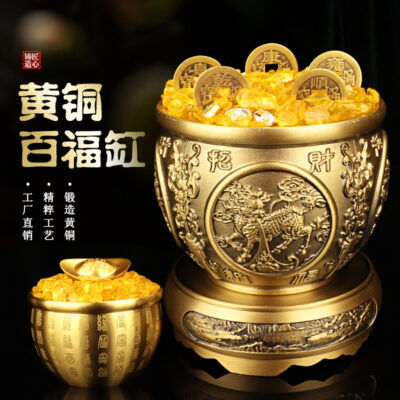 Đồng May Mắn Tài Lộc Cốc Baifu Cốc Wufu Cốc Cốc Đồng Ấm Trà Bộ Trà Trà Đạo Bằng Đồng Thủ Công Vật Trang Trí Vật Trang Trí