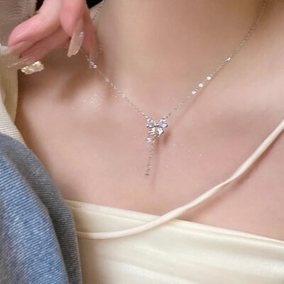 Vòng cổ tua rua nơ nữ mùa hè lưới Hàn Quốc ánh sáng đỏ sang trọng zircon ngôi sao chuỗi xương đòn thích hợp phụ nữ hợp thời trang mới