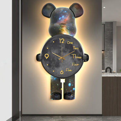 Bức tranh trang trí hiên chạm khắc thủy triều thương hiệu bức tranh tường gấu bạo lực với đồng hồ LED ánh sáng tranh ánh sáng sang trọng cao cấp lối đi tranh treo