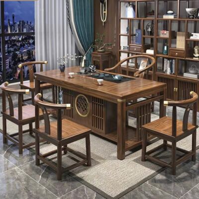 Bàn trà đá cẩm thạch phong cách Trung Quốc mới Bàn ghế ăn gỗ nguyên khối kết hợp ban công tiếp tân văn phòng Kung Fu Bàn trà đơn giản