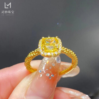 Khối nhỏ đường citrine đá quý nhẫn kim cương màu vàng ánh sáng sang trọng siêu flash thiết kế thích hợp mở tiên tiến có thể điều chỉnh cho bạn gái