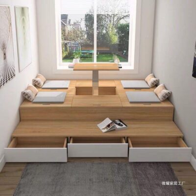 Tatami hộp cao lưu trữ giường căn hộ nhỏ đa năng có bàn nâng giường kết hợp ngăn kéo đơn giản sàn nền tatami