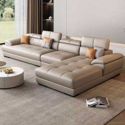 Phong cách Ý hiện đại sofa tối giản lớp trên cùng da bò phòng khách căn hộ lớn và nhỏ kết hợp sofa da nghệ thuật tối giản