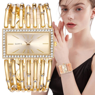 Bán Chạy Nhất AliExpress Ngoại Thương Bộ Thép Không Gỉ Nữ Vòng Tay Đồng Hồ Thạch Anh Thường Rỗng Đồng Hồ Nữ