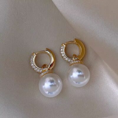 Bông tai ngọc trai Jurchen bông tai mạ vàng niche cao cấp thiết kế ánh sáng sang trọng vi khảm zircon 2023 bông tai mới