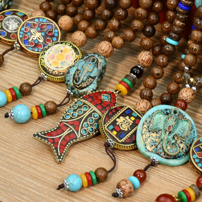 Trang sức xuyên biên giới áo len dây chuyền Nepal retro phong cách dân tộc voi mặt dây chuyền vòng cổ nữ dài Tây Tạng vòng cổ hạt gỗ
