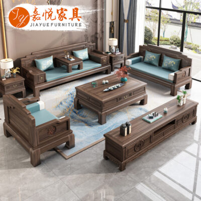 Gỗ óc chó đen Nam Mỹ mới phong cách Trung Quốc hoàn toàn bằng gỗ nguyên khối kết hợp ghế sofa phòng khách mùa đông và mùa hè ánh sáng sang trọng đồ nội thất cổ điển