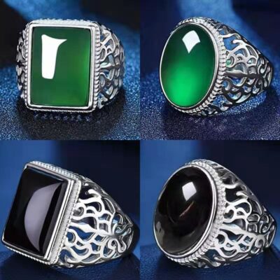 Châu Âu và Châu Mỹ thời trang giả mã não Lingteng nhẫn vàng cá tính đơn giản nam carnelian emerald nhẫn bán buôn