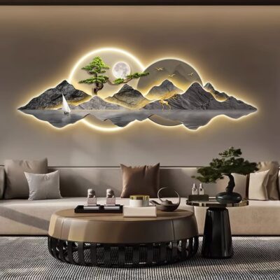 Đẹp sang trọng trang trí phòng khách tranh jijifeng phong cảnh mới bức tranh tường sofa nền tường treo tranh cao cấp cảm giác đèn tường phát sáng