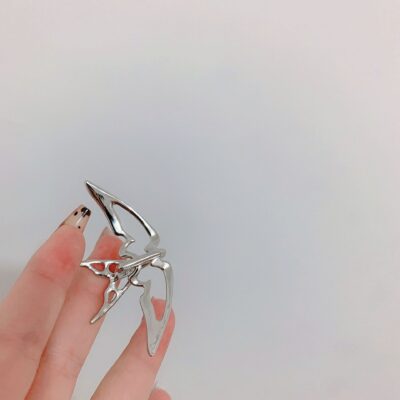 Lạnh hợp thời trang phong cách đuôi én nơ xương tai kẹp bạc kim loại phong cách cá tính Punk bông tai phong cách đơn giản cho nữ