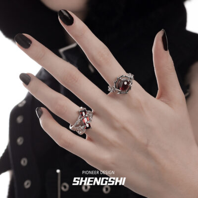 Phiên bản Hàn Quốc của xu hướng cá tính nhẫn dung nham không đều dành cho nữ thiết kế cảm giác thích hợp trang trí ngón trỏ đơn giản nhẫn có thể điều chỉnh