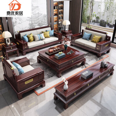 Sofa gỗ mun phong cách Trung Quốc mới Phòng khách tân cổ điển phong cách Trung Quốc hiện đại biệt thự căn hộ lớn mùa đông và mùa hè sofa gỗ nguyên khối sử dụng kép