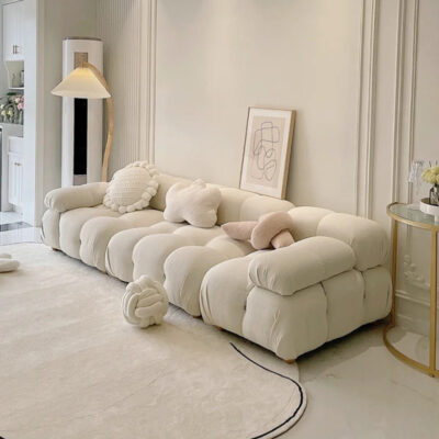 Màu kem phong cách sofa vải lưới đậu phụ đỏ đun sofa đôi Bắc Âu căn hộ nhỏ sofa phòng khách kết hợp bàn đạp