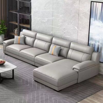 Sofa da lớp đầu da bò hiện đại tối giản nội thất tối giản ba hoặc bốn người kết hợp phòng khách hàng thẳng ghế sofa da đầy đủ