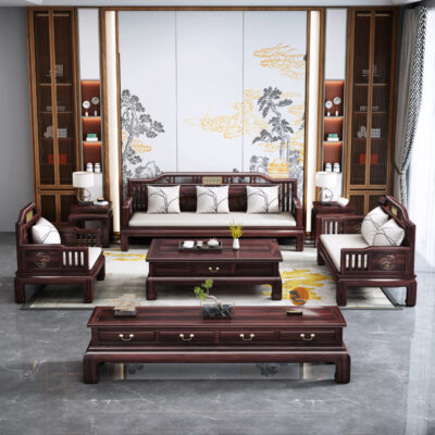 Phong cách Trung Quốc mới tất cả ghế sofa bằng gỗ nguyên khối kết hợp phòng khách cao cấp kho lưu trữ cổ điển gia đình lớn nội thất biệt thự kiểu Trung Quốc