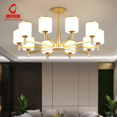 Đèn chùm phòng khách phong cách Trung Quốc mới hiện đại tối giản bầu không khí dẫn ánh sáng chính gói toàn bộ ngôi nhà phong cách Trung Quốc đèn chùm vàng