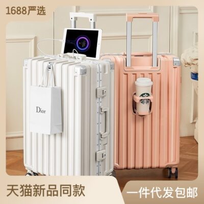 Vali hành lý khung nhôm 24 inch nữ đa năng có ngăn đựng cốc dung tích lớn vali bánh xe đa năng 28 inch nam