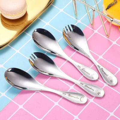 Bộ đồ ăn trẻ em bằng thép không gỉ 304 muỗng ăn cho bé muỗng nĩa trái cây muỗng nĩa mẫu giáo một ly muỗng nĩa súp
