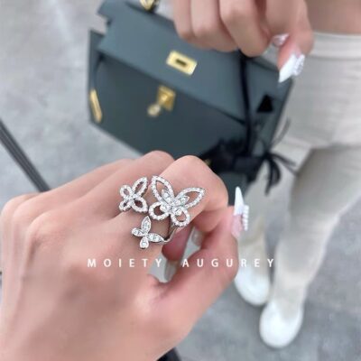 Phong cách mới nhẹ nhàng sang trọng đầy kim cương zircon khảm siêu nhỏ nhẫn hở bướm nữ tinh tế khí chất thần tiên linh hoạt