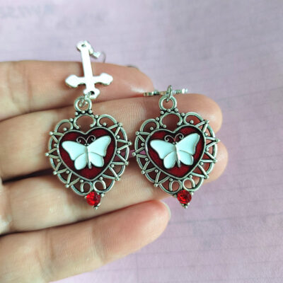 Châu Âu và Châu Mỹ mới chữ thập hình trái tim bạc cổ xưa nhỏ giọt dầu trắng bông tai đá quý bướm