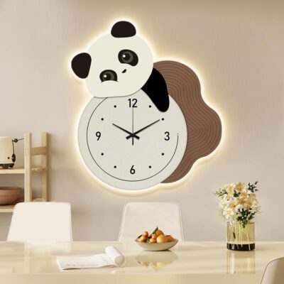 Tranh trang trí nhà hàng gấu trúc tối giản hiện đại với đồng hồ phòng ăn bức tranh tường phòng khách phòng trẻ em đèn LED tranh treo tranh
