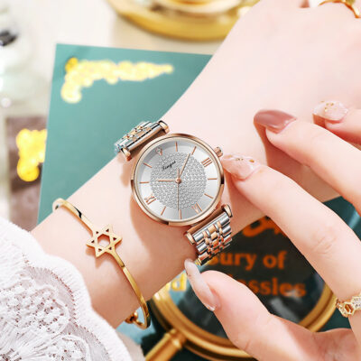 Đồng hồ nổi tiếng TINGXI đồng hồ rung trực tiếp đồng hồ nữ đầy sao đồng hồ đeo tay nữ nạm kim cương dây thép không gỉ đồng hồ thạch anh đồng hồ chống thấm nước