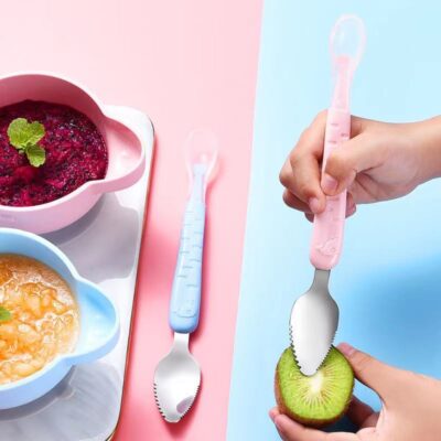 Muỗng nạo táo đào bùn cho bé sơ sinh cho bé ăn dặm bổ sung dụng cụ hai đầu nạo bùn trái cây thìa nạo thức ăn bổ sung thìa hiện vật