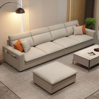 Sofa phòng khách khoa học và công nghệ kích thước vải sofa căn hộ sofa vải hiện đại tối giản phong cách kem lưới màu đỏ hoàng phi sofa vải lanh