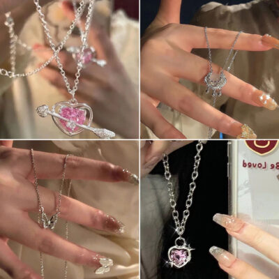 Peachy Galaxy Vòng Cổ Trái Tim Nữ Nhẹ Sang Trọng Thích Hợp Cao Cấp Dát Zircon Barbie Xương Đòn Dây Chuyền Cuốn Sách Nhỏ Màu Đỏ Cùng Phong Cách