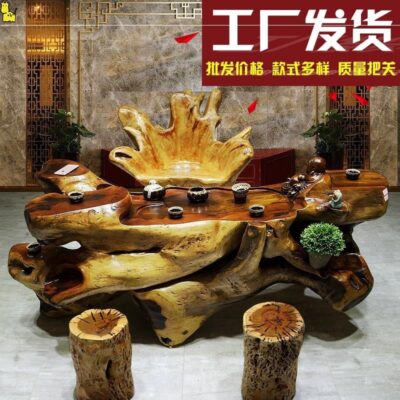 Bàn trà khắc gốc bàn trà khắc gỗ nguyên khối tổng thể Bàn trà cánh gà Myanmar gỗ hồng mộc Bàn trà gỗ thô rễ cây kung fu trà biển