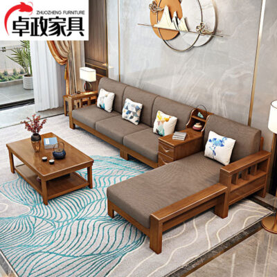 Sofa gỗ nguyên khối kết hợp gia đình đơn giản hiện đại phong cách Trung Quốc phòng khách căn hộ nhỏ sofa góc nội thất sofa gỗ nguyên khối