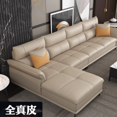 Sofa da căn hộ nhỏ lớp đầu da bò kết hợp phòng khách hiện đại tối giản Bắc Âu Ý tối giản sofa da nghệ thuật